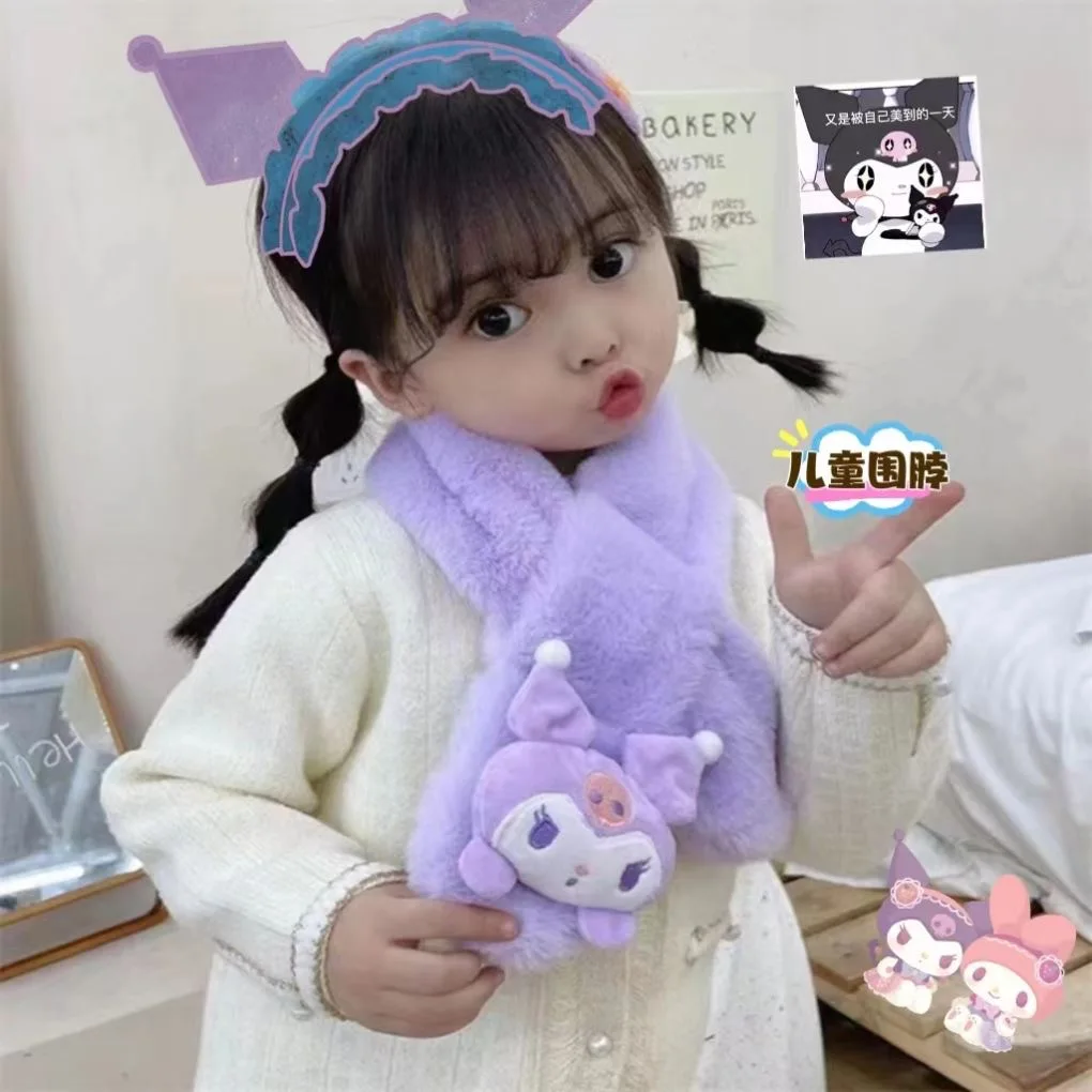 Cute Sanrioed Kuromi Cinnamoroll Kitty Plush Scarf for Kdis Soft Winter Warm Cartoon Anime Kitty Thickness Scarf for Children