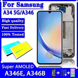 A346 Display Frame With Frame For Samsung A34 5G SM-A346E A346B LCD Display Touch Screen Digitizer Assesmbly