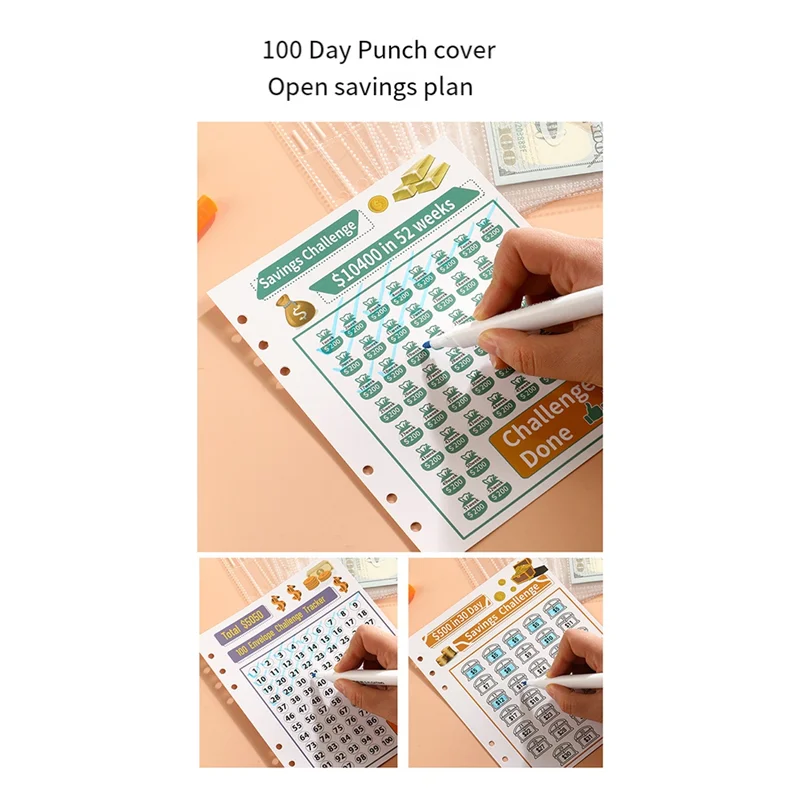 สมุดบันทึกการออมเงินแบบซองจดหมาย NEW-100 สำหรับออมเงิน 5050 ด้วยซองใส่เงินสดสำหรับการวางแผนงบประมาณ