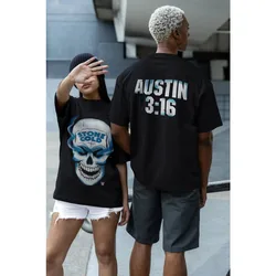 2024 High Quality Fashion Loose Summer Oversized T-shirt Men's Stone Cold Steve Austin Skull 3 16 Inch Front&Back T-Shirt