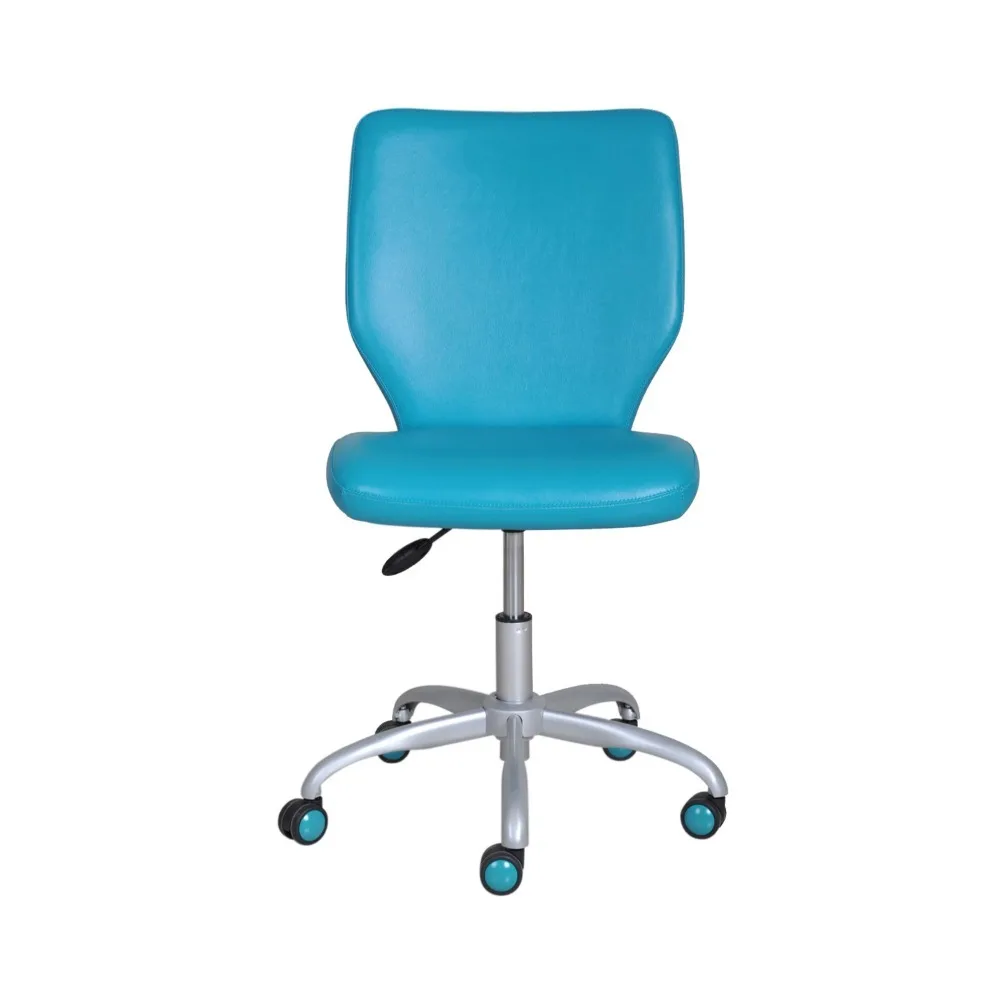 Swivel Chair Teal Faux Leather Free Shipping Mid-Back Office Chair With Matching Color Casters Computer Chairs Lightweight Relax