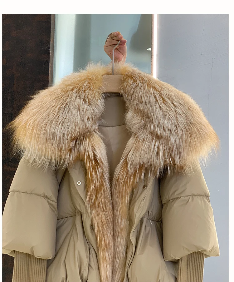 Janveny Large Real Silver Fox Fur Collar 2026 White Duck Down Jacket Women Winter Luxury Puffer Coat Oversize Feather Outwear