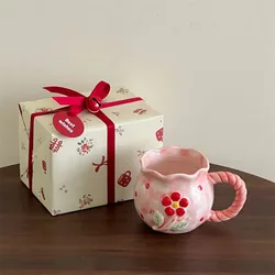 Cute Cherry Ceramic Mug, Small Niche Design, Water Cup with Gift Box, Household Drinking Set, Kitchen,Dining and Bar