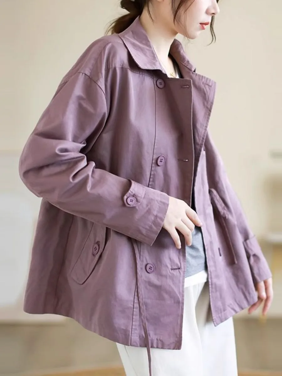 

Cotton Spring Autumn New Style Fashion Slimming Drawstring Casual Double Button Loose Short Outerwear Multi-piece Set