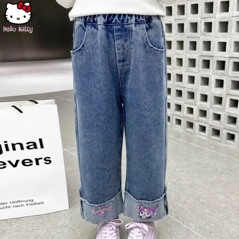 

Новые корейские детские брюки: милые, мягкие, удобные, широкие, повседневные, прямые, с мультяшным принтом Куроми для девочек