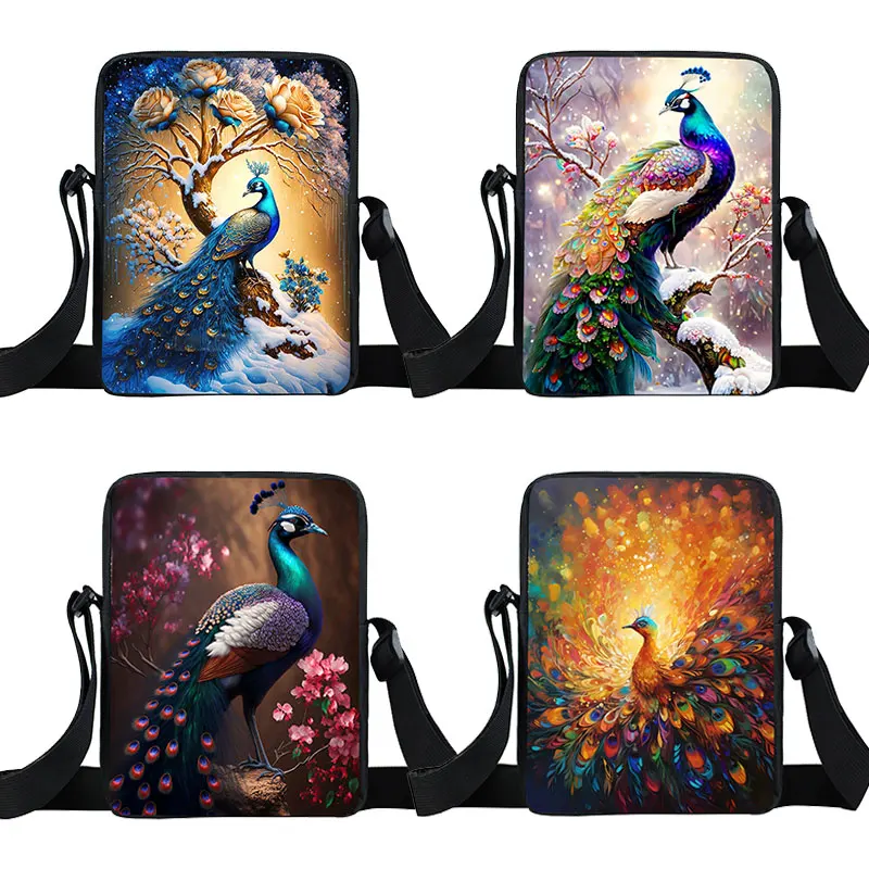 

Fantasy Peacock Print Messenger Bag Women Men Casual Handbags for Travel Crossbody Bag Phone Holder Teenager Bookbags Gift