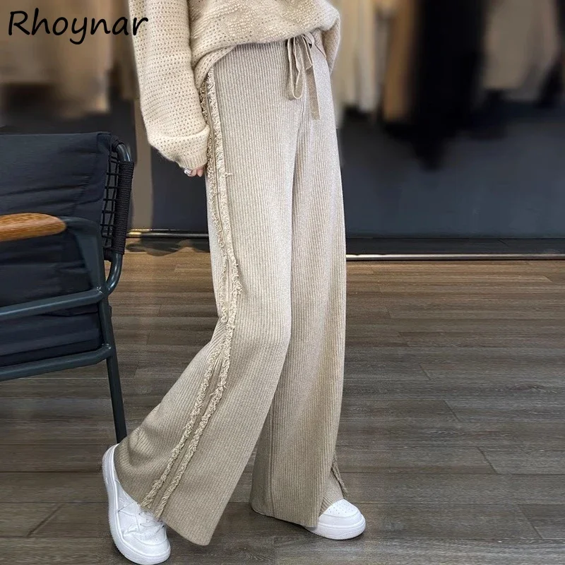 

Knitted Casual Pants Women Autumn Winter Female Thicken Warm Solid Simple Tender Korean Fashion Mopping Y2k Elegant Trousers Ins