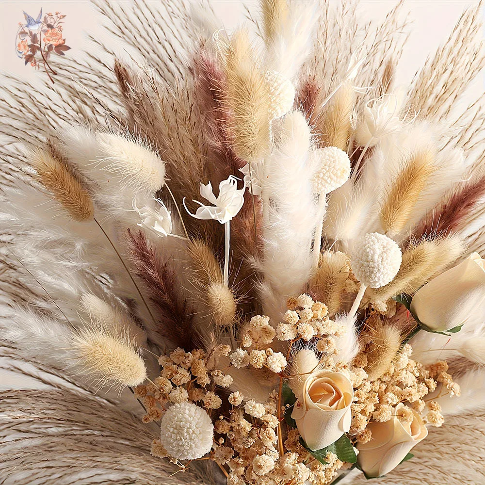 80Pcs Artificial Dried Flowers Bouquet for Interior Home Table Decor Faux Rose Real Touch Babys Breath Pampas Grass Vase Filler view 4