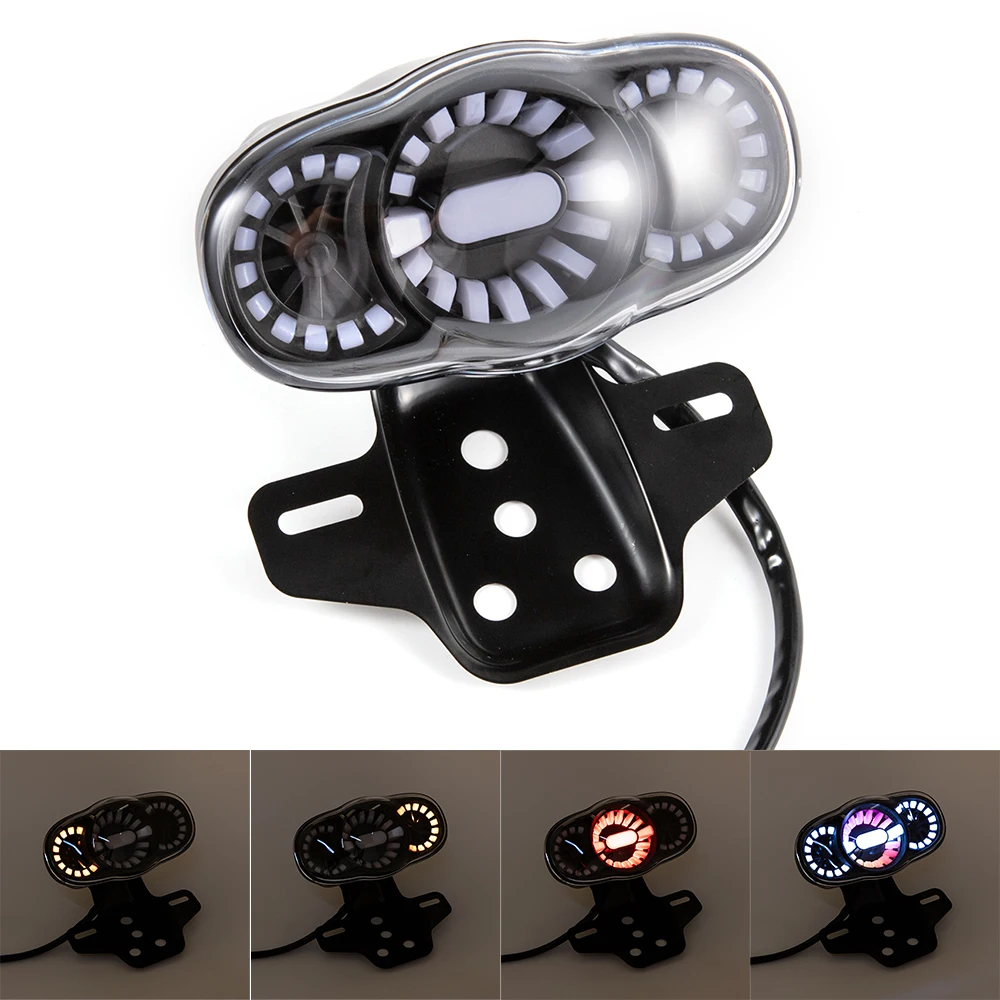 Motorcycle LED Brake Tail Light RGB Signal Lights LED Integrated DRL with License Plate Bracket Universal 12V accessories