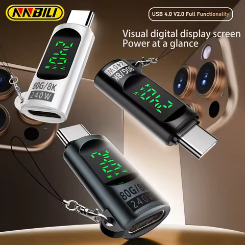 NNBILI LED Display USB4.0 80Gbps Type C to C Adapter 8K@60Hz PD240W 5A Fast Charging Cable for iPhone 15 16 MacBook Steam Deck