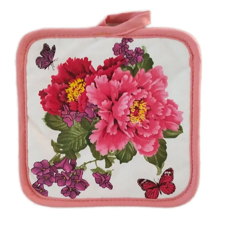 4 Stück/Set 16,5x16,5cm Quadratische Baumwoll-Tischsets mit Blumenmuster, Hitzebeständig, Muttertagsgeschenk – Detail 4