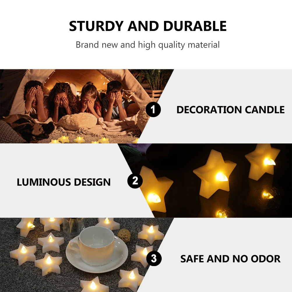 12Pcs LED Star Lamp Electronic Five-Pointed Design Warm White Safe Flameless Party Celebration Decor LED