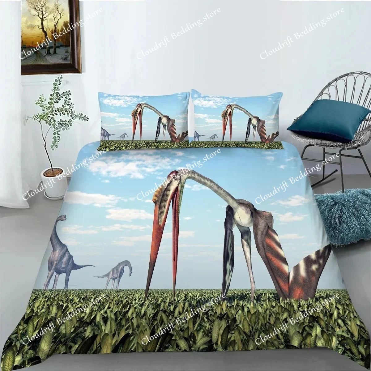 

Jurassic Dinosaur Duvet Cover Set for Boys KingQueen Size Polyester Bedding Set Big Stegosaurus Brontosaurus Pterosaur