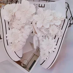 Women's Sports Shoes High-top Canvas Shoes Sweet Lace-up Shoes for Women White / Black Flowers Student Pretty Fairy Sneakers