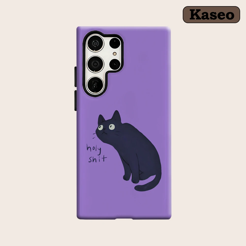 

Kaseo Phone Case for Samsung Galaxy S26 S25 Ultra S24 S23 Ultra Plus Shockproof Double Layer Lavender Sassy Black Cat Cover