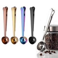 Two-in-one Stainless Steel Coffee Spoon Seal Clip Kitchen Coffee Scoop Food Seal Clip Multi-function Coffee Bean Measuring Spoon