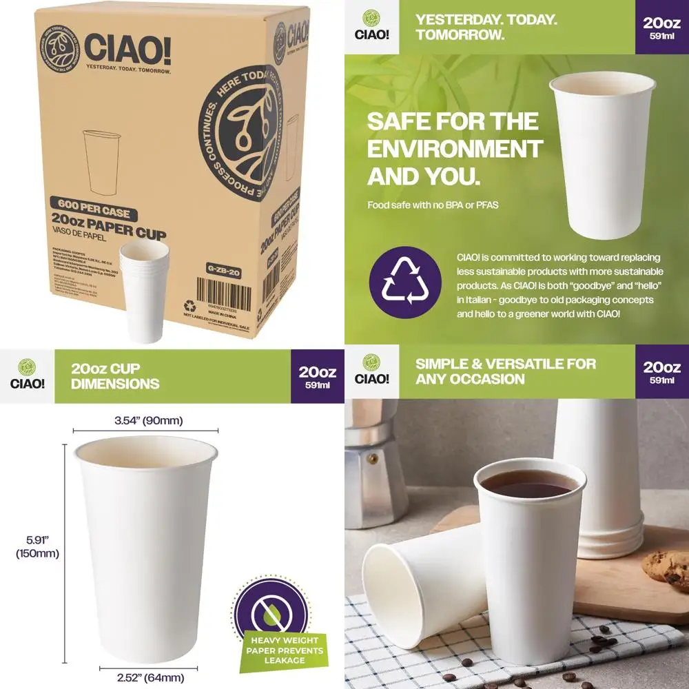 

Одноразовые белые бумажные горячие стаканчики, емкость 20 унций, диаметр 90 мм, оптом 600 штук, экологически чистые для общественного питания и мероприятий