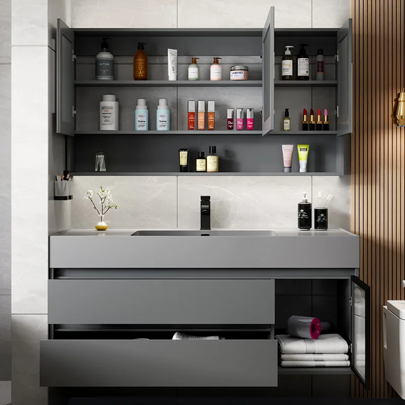 Combinazione di mobili da bagno con lavabo integrato Rock, lavabo per il viso, mobiletto per il lavaggio intelligente