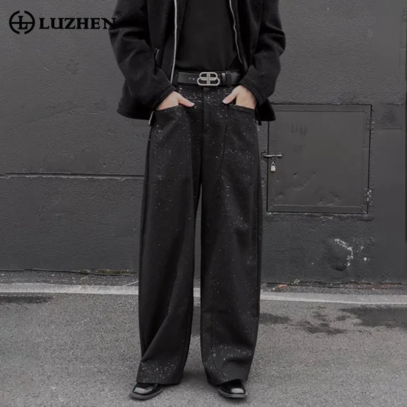 

LUZHEN 2026 New Sequin Patchwork Pockets Decorate Straight Casual Pants Men's Stylish Handsome Solid Color Trousers Male JY6206