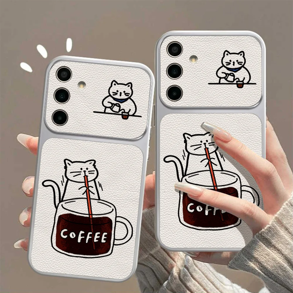 Coffee Cute Cat Phone Case For  Samsung S26 S25 S24 S23 Ultra Plus FE A16 A27 A26 A57 A56 A37 A36 A07 A06 A17 Cover With Lanyard view 2