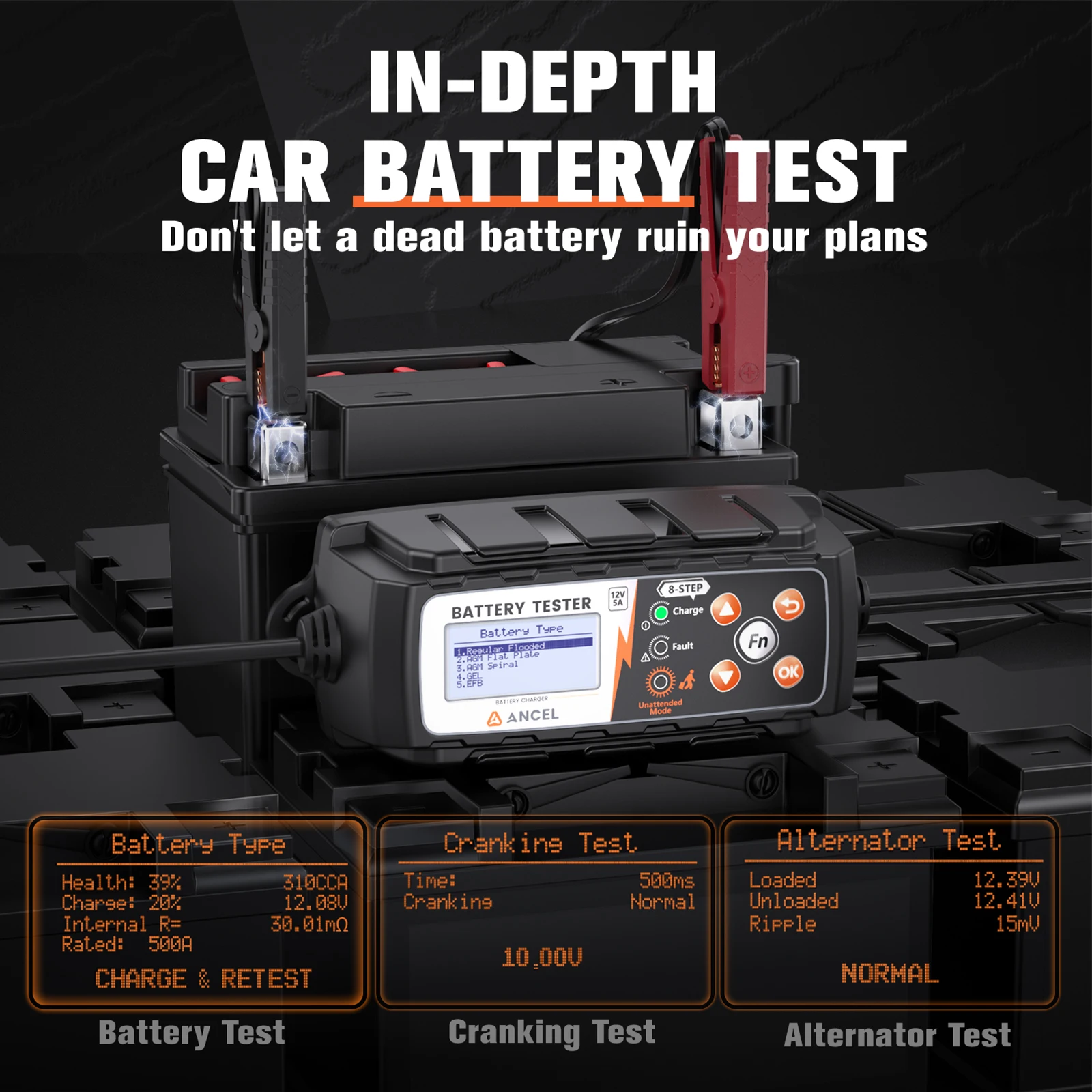 ANCEL BT521 12V 5A Car Battery Tester Charger Lead Acid Battery Battery Tester Tool Auto Repair Tools Battery Analyzer