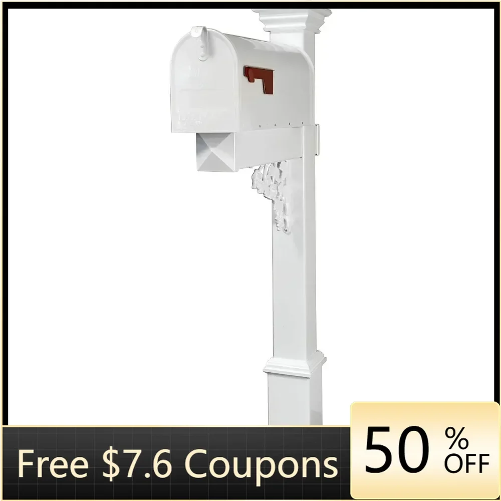 The Hoover Mailbox with White Vinyl Post Included Complete Decorative Curbside Mailbox System with Classic Traditional