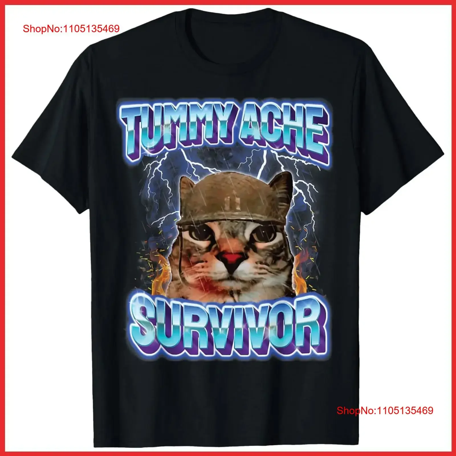 

Tummy Ache Survivor Cat Meme Funny Saying Black Cotton T Shirt S 5XL vintage Washed Slightly Versatile Stretched Stylish