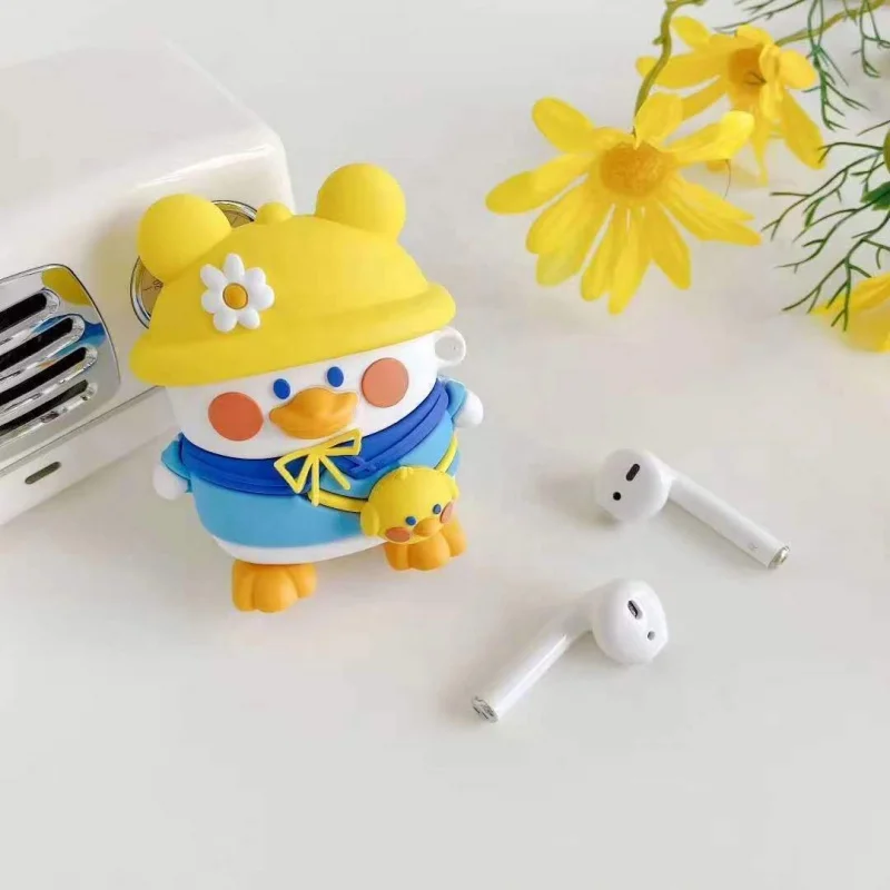 Silicone casos capa para Airpods Pro, design bonito do pato, desenhos animados 3D, 3 chapéu colorido, 3