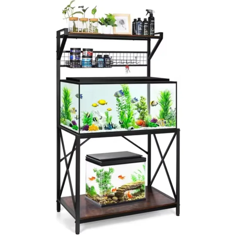 aquarium accessories Factory Custom Wholesale Detachable Fish Tank Stand with Hooks, Acrylic Fish Tank Metal Display Rack for St