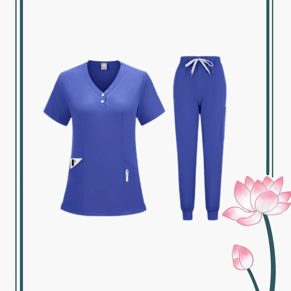 Hospital Elastic Work Uniform Medical Scrubs Tops Nurse Uniform Blouse V-neck Short Sleeve Shirt Clinic Nursing Scrubs Pullovers