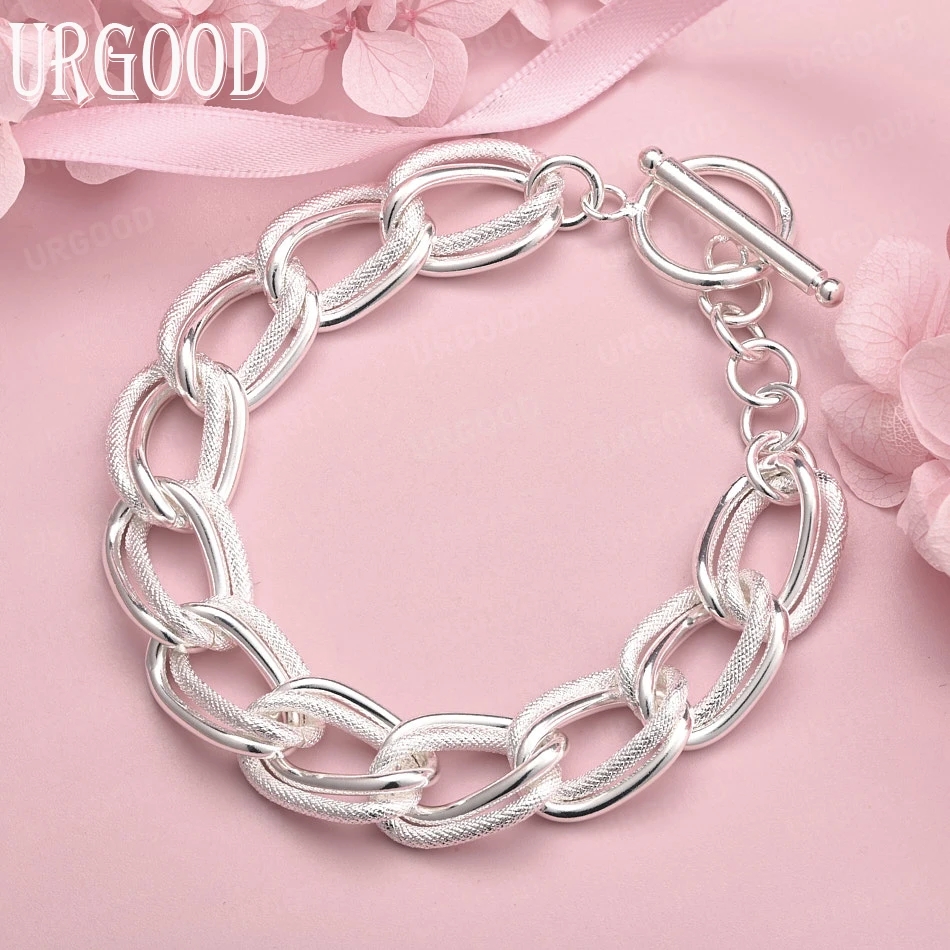 

925 Sterling Silver Interlocking Bracelet Chain For Women Party Engagement Wedding Fashion Jewelry