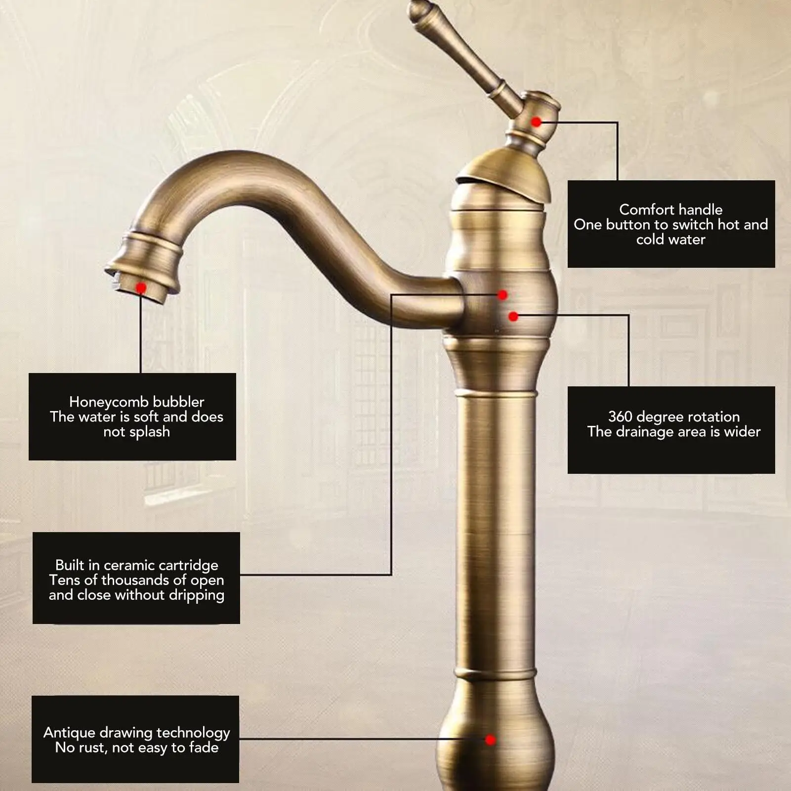 Leak Proof Copper Kitchen Faucet Durable for bathroom Sink Tap Water Saving Design