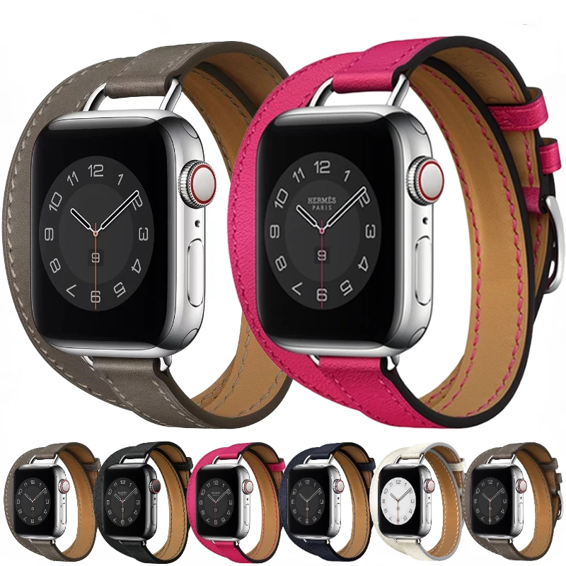 

Leather Strap For Apple watch Ultra/2 49mm 10 9 8 7 45mm 41mm double loop woven bracelet Band iWatch6 5 4 SE 44mm 42mm 40mm Belt