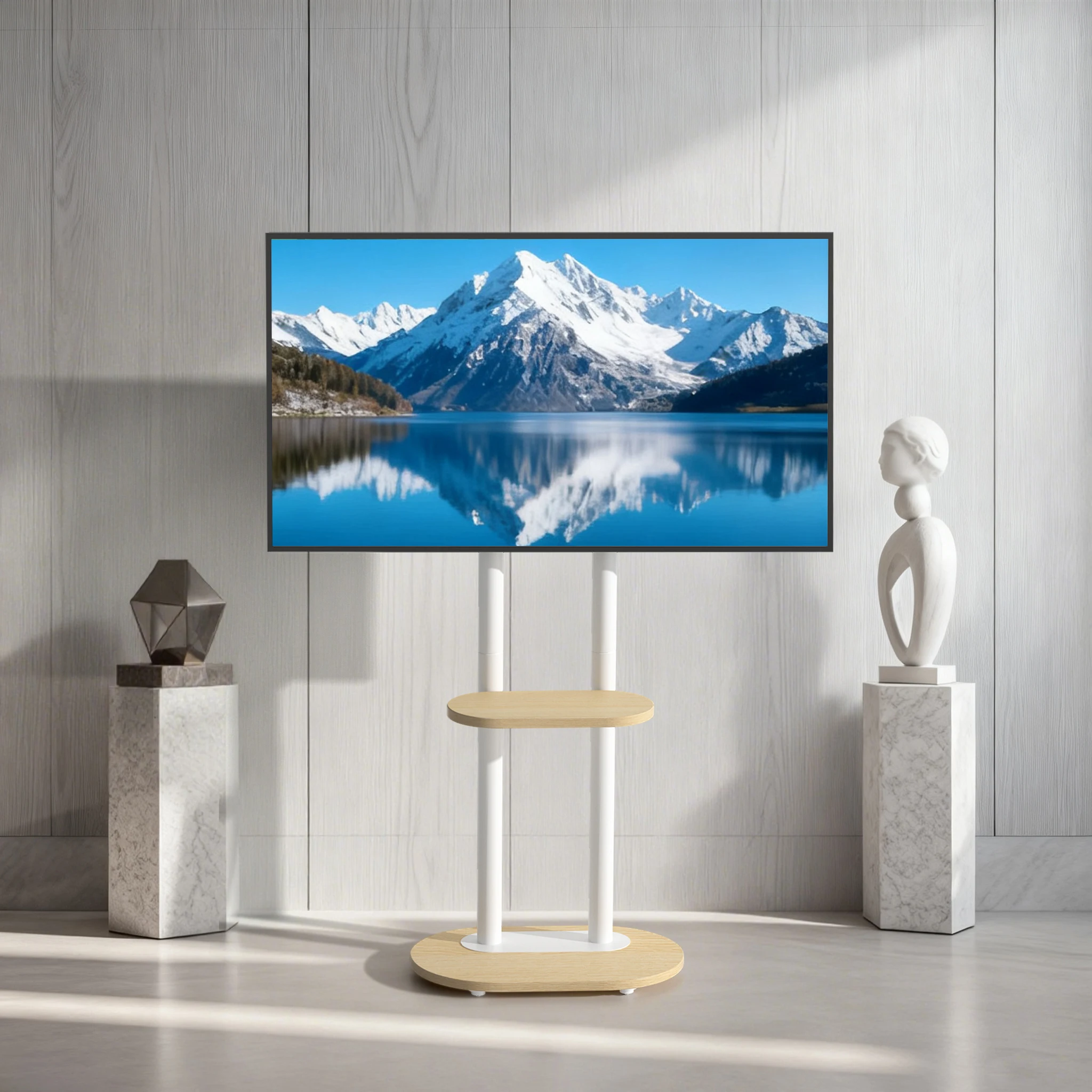 حامل تلفزيون دوار من UNHO مقاس 40-75 بوصة، حامل تلفزيون محمول على عجلات مع ارتفاع قابل للتعديل يحمل ما يصل إلى 132 رطلًا مع رف #6