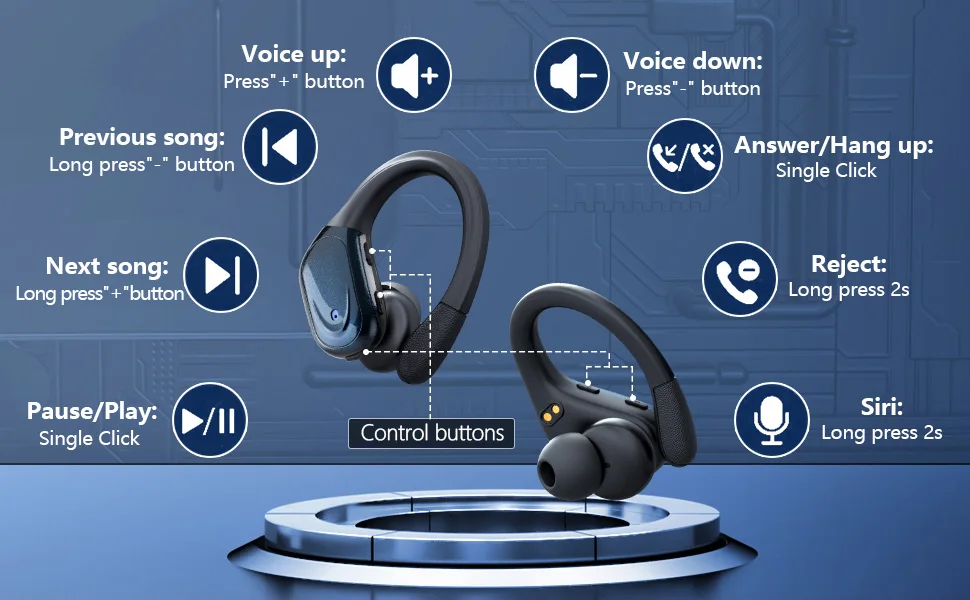 Auricolari Wireless Per Uomo Donna, Auricolare a Lato Singolo a Forma di D Gancio Per L'orecchio a Forma di D da 3,5 Mm con Design Ad Avvolgimento Per Telefoni Cellulari MP3 MP4