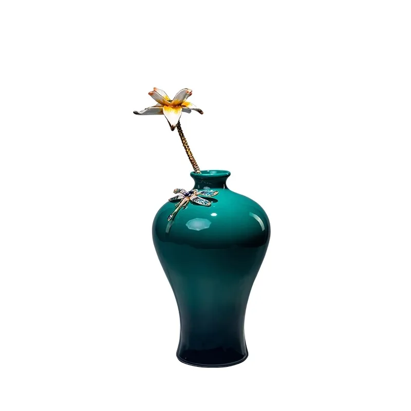 

New Chinese-style ceramic entrance vase ornament, living room flower arrangement, light luxury, high-end TV cabinet, dining tabl