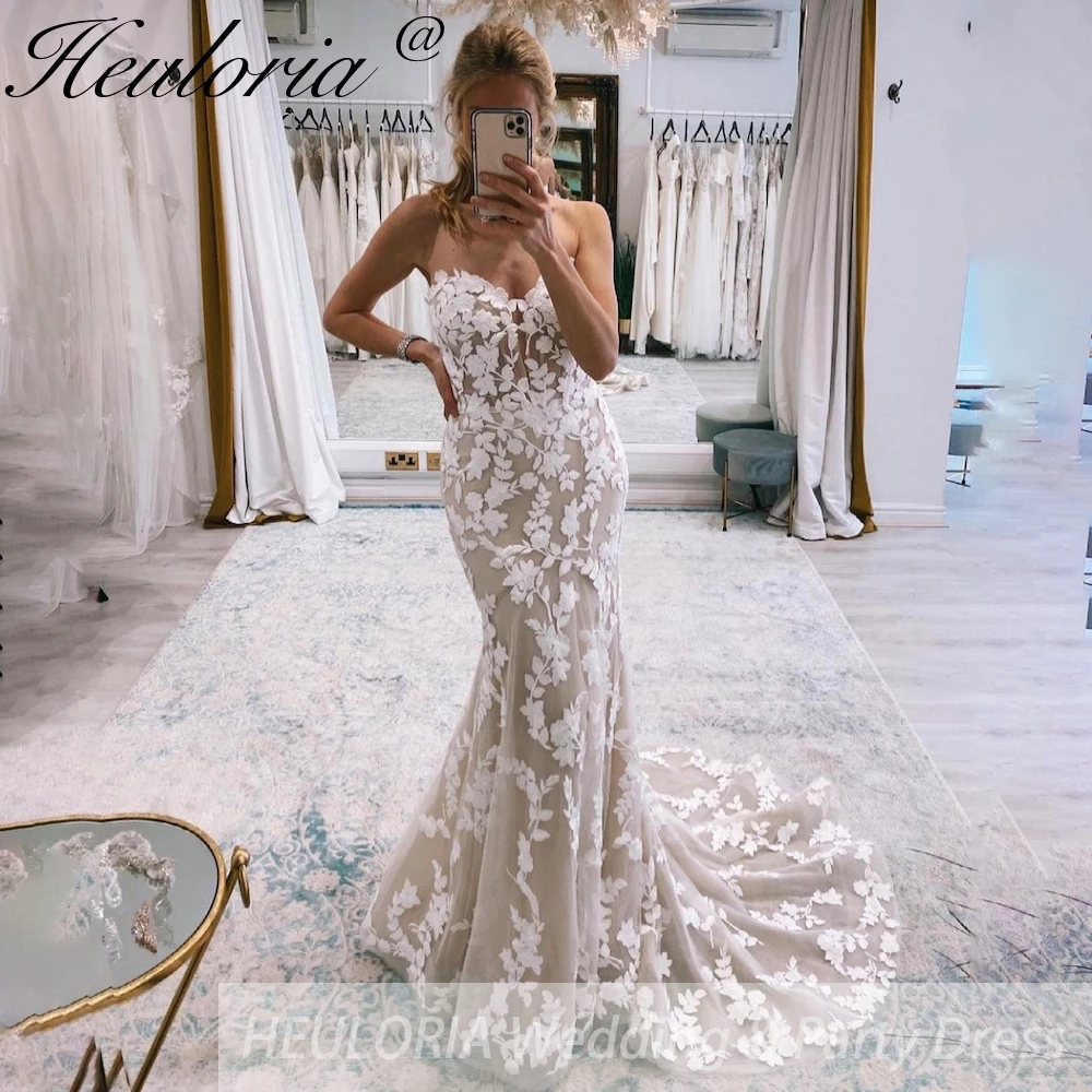 

HEULORIA elegant mermaid wedding dress sweetheart lace bride dress court train Robe De Mariee wedding gown