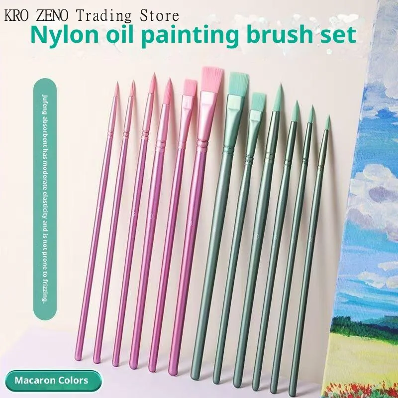 4/6PCS Watercolor Brush Set Pointed Round Flat Head Hair Beginner's Art Student Hand Drawn Watercolor Nylon Painting Material