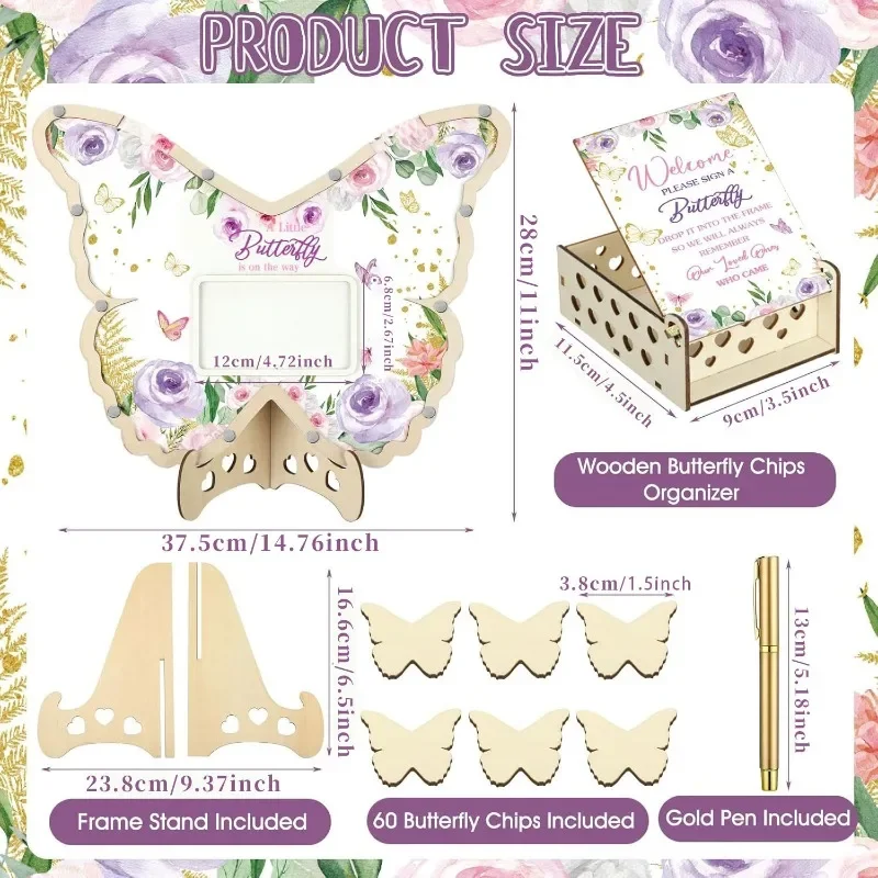 Butterfly Theme Wooden Photo Frame Set - Acrylic Party Guest Book & Newborn Photo Souvenirs for Special Occasions