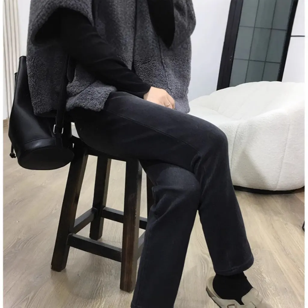 

Утягивающие боги, осенне-зимние хлопковые флисовые джинсы, маленькие прямые брюки-багет, женская модная верхняя одежда