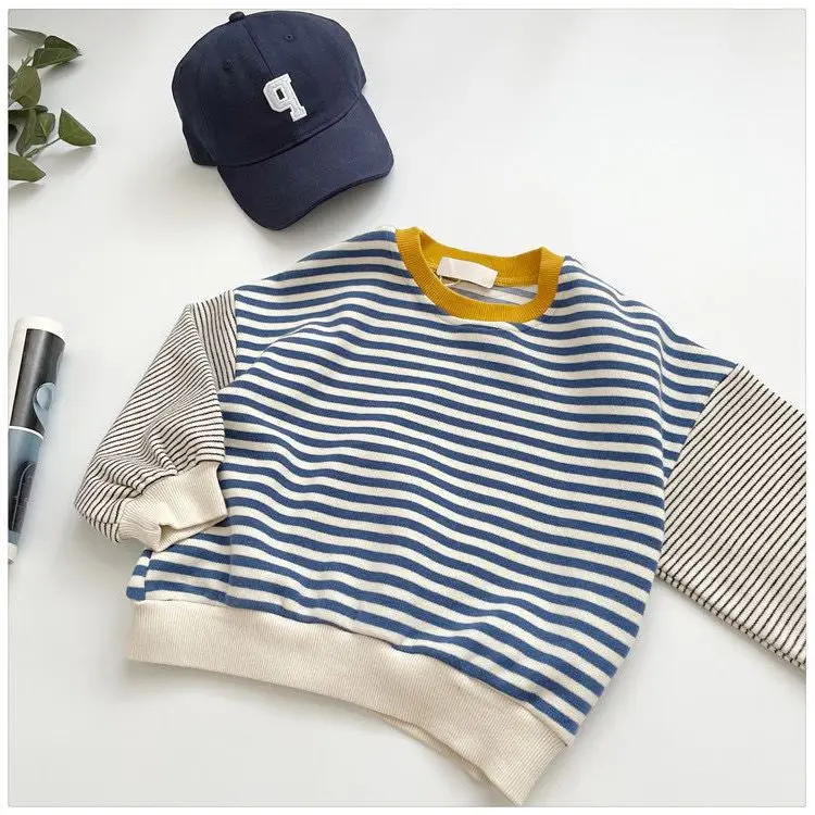 Kids Clothes for Boys Spring Autumn Casual Loose Cotton Sports Pullover Kids Clothes Boys Cotton Full Striped O-Neck