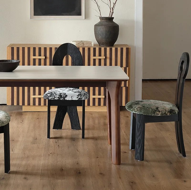 Medieval Style Cave Stone Slate Dining Table and Chairs 2025 New Living Room Home Solid Wood French Retro Dining Table