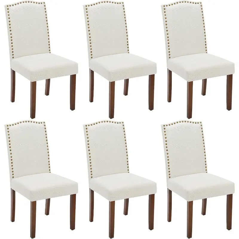 

Dining Chairs Set of 6, Fabric Dining Room Chairs, Upholstered Parsons Chairs with Nailhead Trim and Wood Legs, Kitchen Side