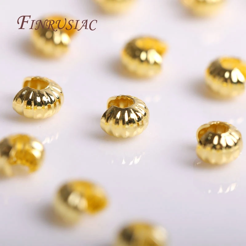 50Pcs/Lot 18K Gold Plated Open Crimp Beads,Round Covers Crimp End Beads,Stopper Beads For DIY Jewelry Making Accessories