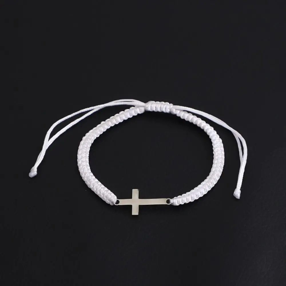 Creative Cross Bracelet Colored String Stainless Steel Adjustable Charm Bracelet Braided Rope Versatile Couple Hand Ring Gifts