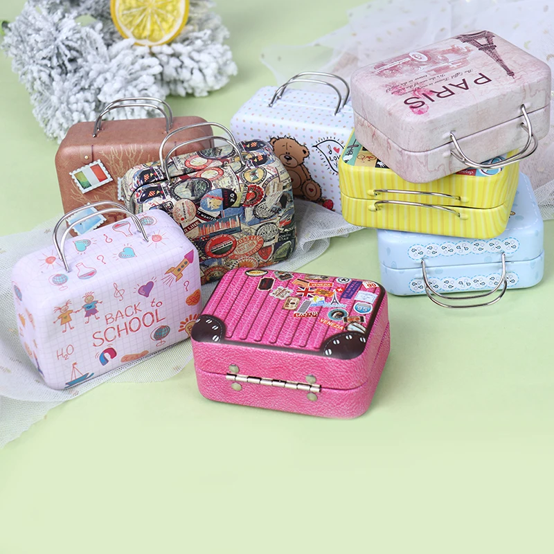 Fashion Metal Mini Suitcase for Dolls Miniature Toys Trunk Dollhouse Decoration