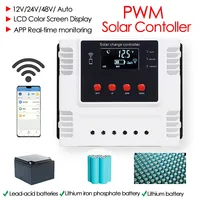 PWM Solar Controller 10/20/40A/50A/60A Wifi APP Real-time Data Monitoring LCD Display 12V/24V/48V Auto Solar Charge Controller