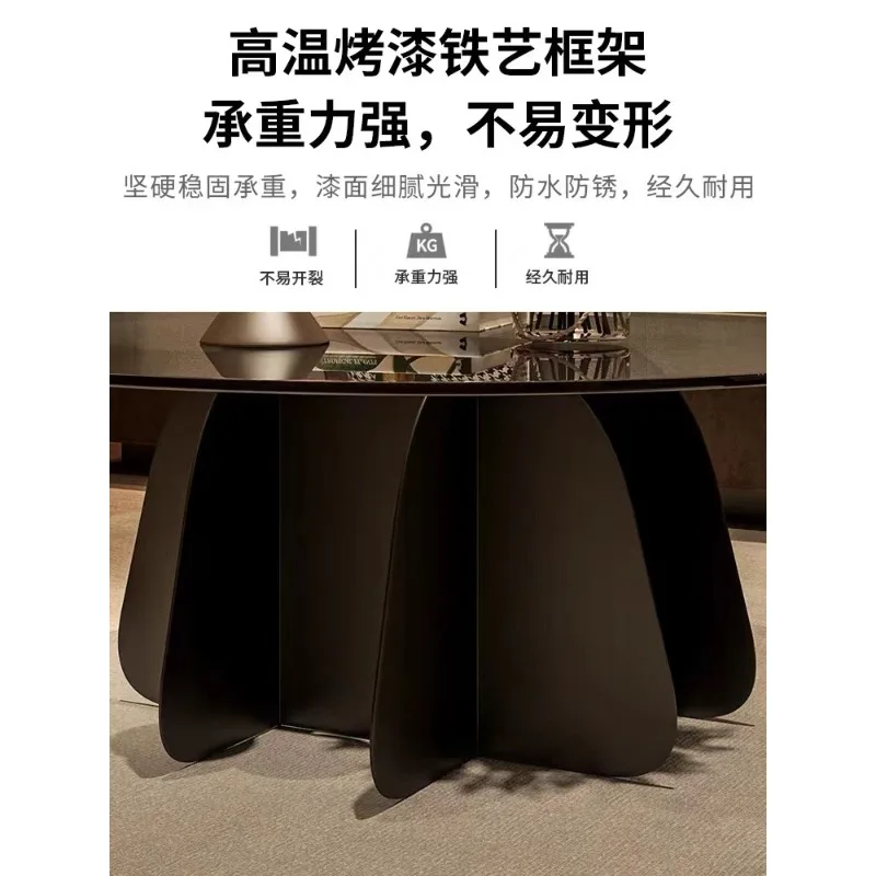 

Modern household minimalist rock slab edge table tempered glass round coffee table simple small apartment coffee table