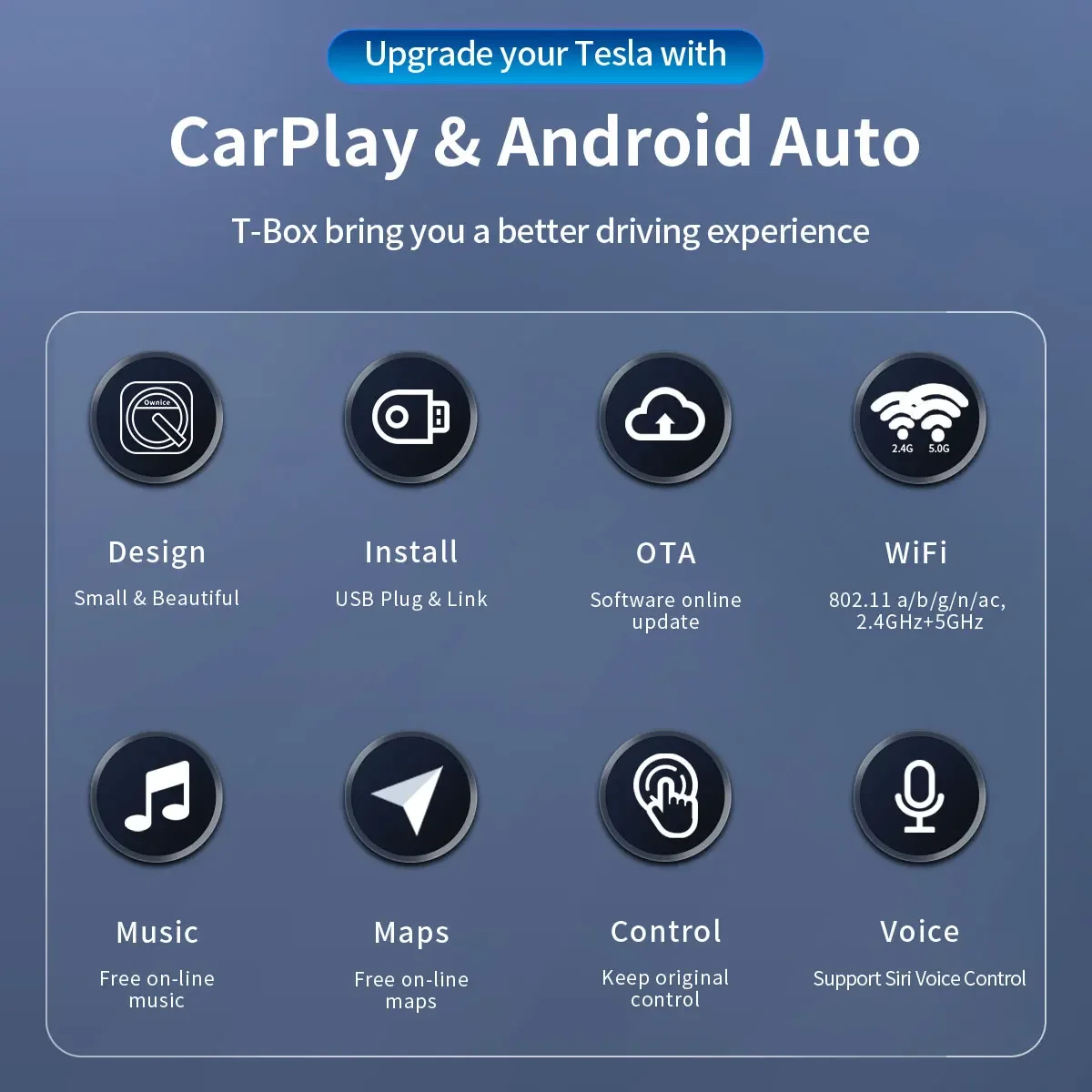 Ownice Wireless CarPlay Android Auto For Tesla Model 3 Model X Y Model S Auto Connect Siri Voice Assistant  5G BT Spotify Waze
