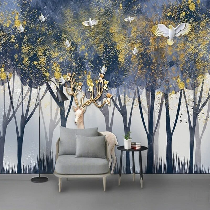 

Modern Nordic deer forest flower-and-bird TV luxurious home bedroom background